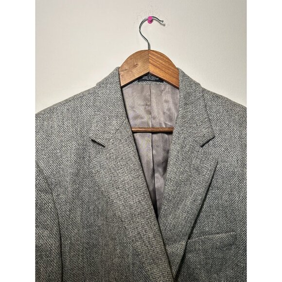 Stafford Gray Tweed Oversized Blazer Size 42 L– 70% Wool Elbow Patch Jacket Quie - Picture 5 of 13